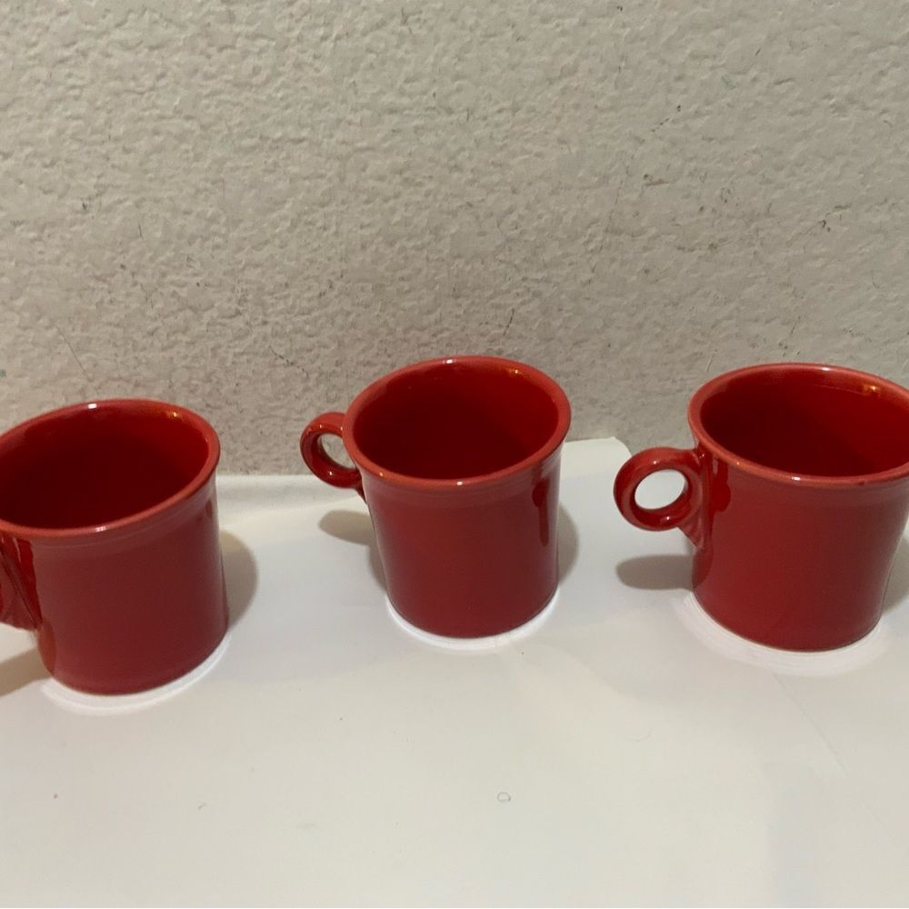Fiesta Homer Laughlin Company Scarlet Red Tom & Jerry Handle Set/3 Cups Mugs G18